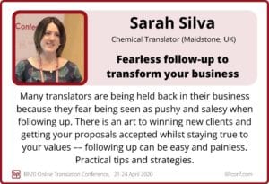 Sarah Silva session card for Business + Practice 2020